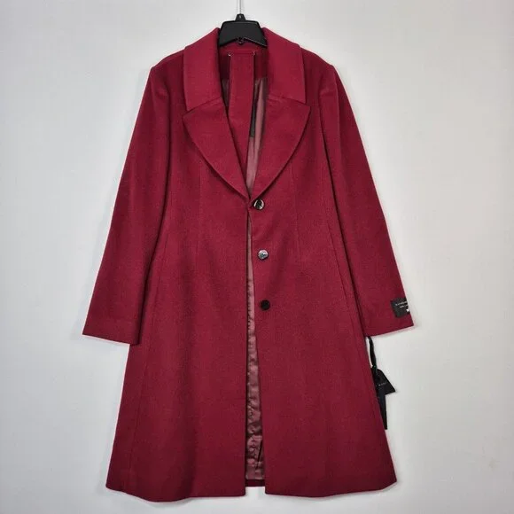Katherine Kelly Women's Belted Coat Size 14 Cashmere Red Luxury